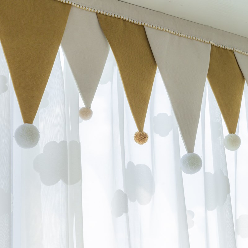 ins风儿童房h窗帘帘头定制防漏光飘窗成品窗幔自粘魔术贴免安装