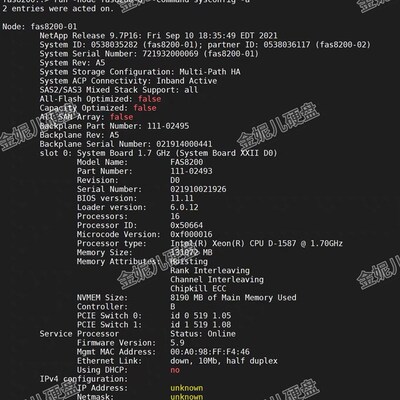 NETAPP FAS8200/AFF A300 X3172A 控制器 111-02493 存储控制器