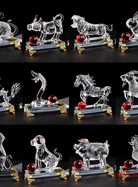 水晶十二生肖鼠牛虎兔龙蛇马羊猴D鸡狗猪家居工艺品摆件生日礼物