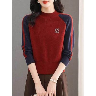 2025新款秋冬洋气半高领套头短款毛衣女针织打底衫女宽松显瘦上衣
