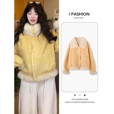 巨好看的初冬短外套女2025新款加绒棉衣棉袄加厚保暖毛毛夹克上衣