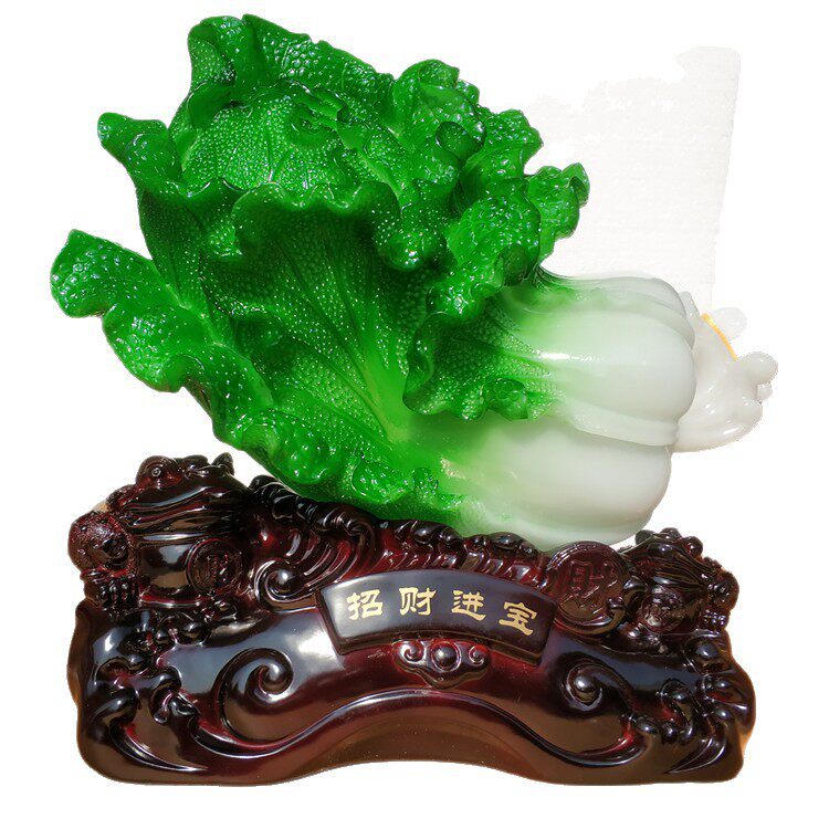 招财进宝玉白菜树脂工艺品桌面风