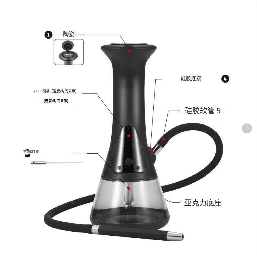 二代新款跨境热销 阿拉伯充电式高端智能LED电子水烟壶商务礼品