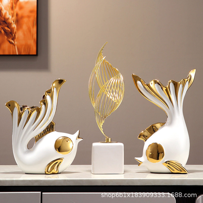 轻奢年年有余风生水起摆件客厅电
