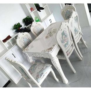 大理石餐桌椅组合小户型印花简约大理石象牙白实木饭桌长方形 欧式