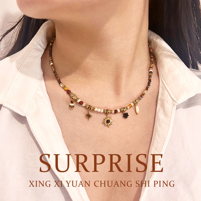 天然石串珠不锈钢项链