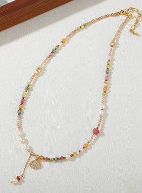 彩色原创项链设计感贝壳长吊坠度假海洋风天然淡水珍珠串珠锁骨