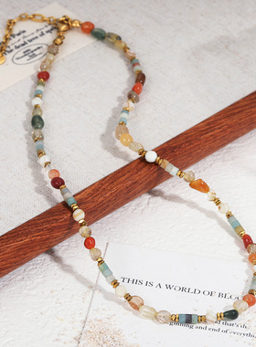 LISHAN原创清透天然石彩发晶串珠项链钛钢多巴胺锁骨链贝壳颈链