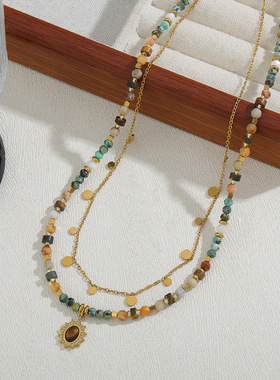 非洲松民族风轻奢复古彩色项链