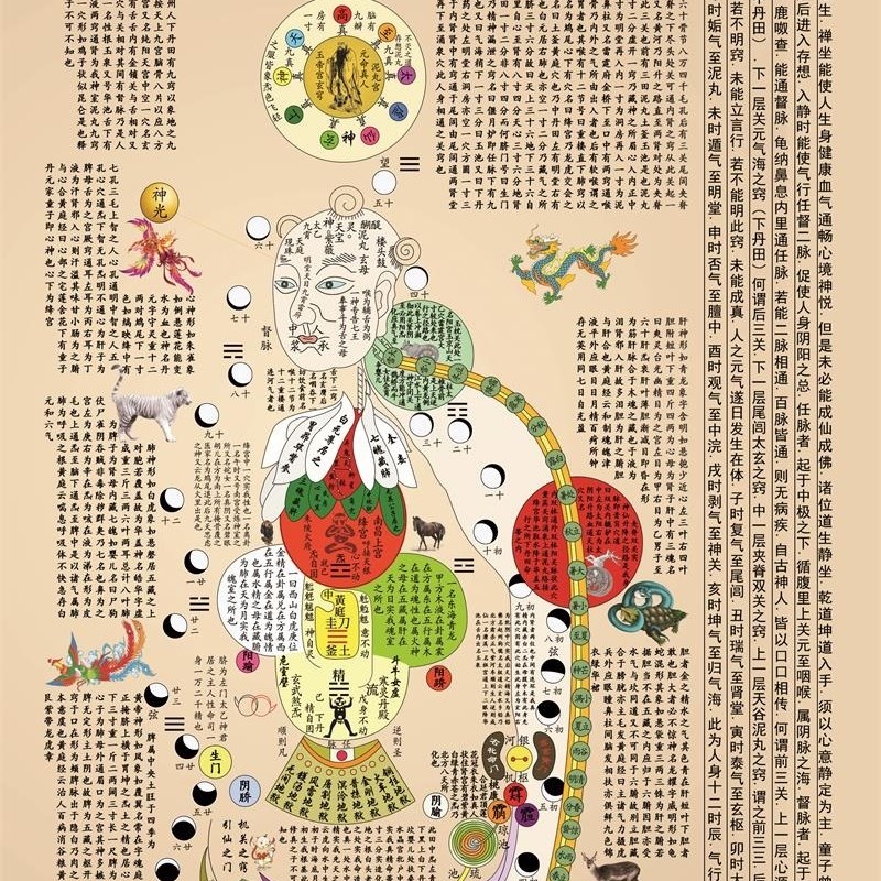 黄帝内经图内景图m修真图丝绸卷轴画养生中医文化挂画诊所装饰