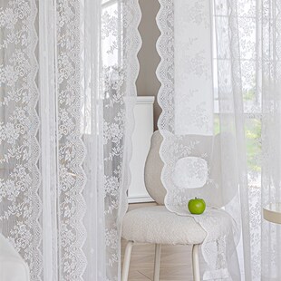 免打孔安装纱帘送伸缩杆门帘简易飘窗法式蕾丝小窗户短窗帘遮挡布