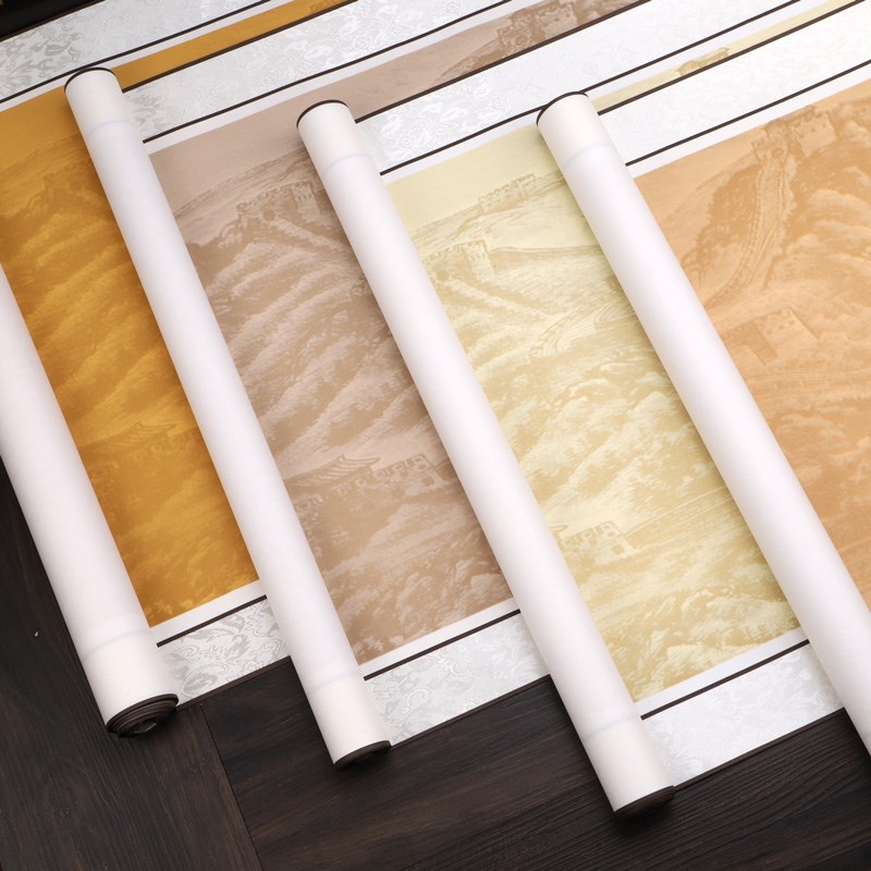 蜡染万里长城宣纸卷轴书法空白z挂轴全绫精裱六尺对开仿古书画横