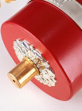 亚青铜银色红皮革电动转桶金幢西藏式家用摆件莲花桶底座客厅