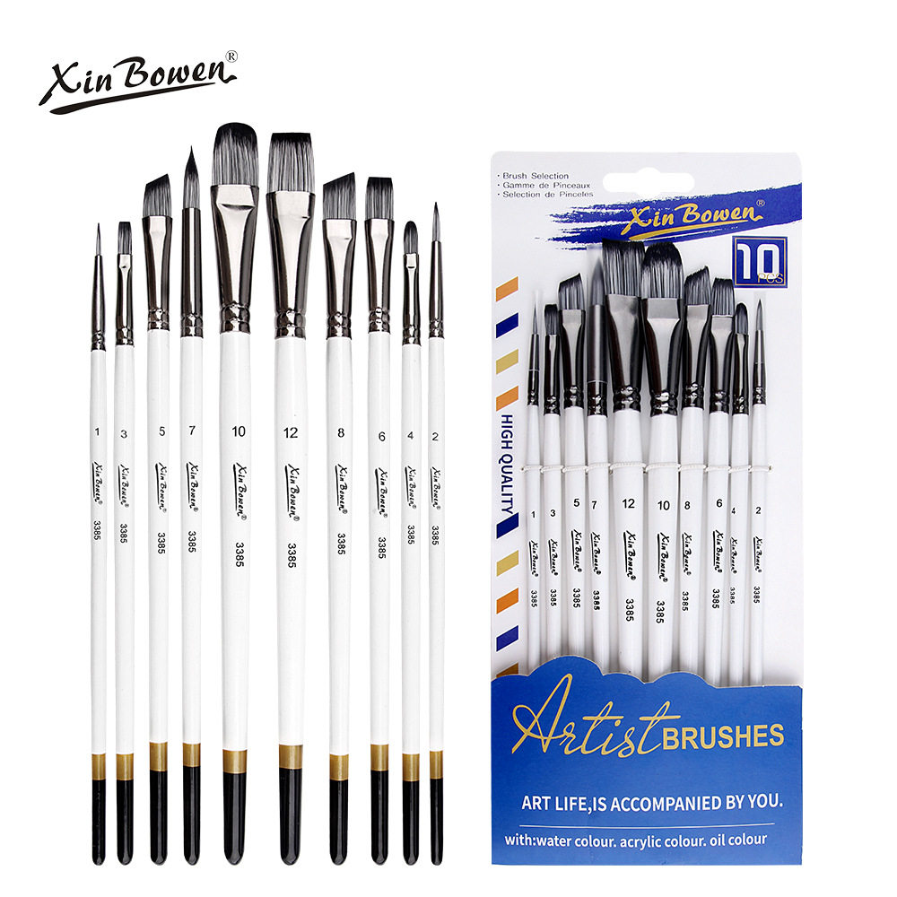 丙烯水彩水粉尼龙画笔鸭舌行扁头艺考画笔刷子软头10支画笔套装美