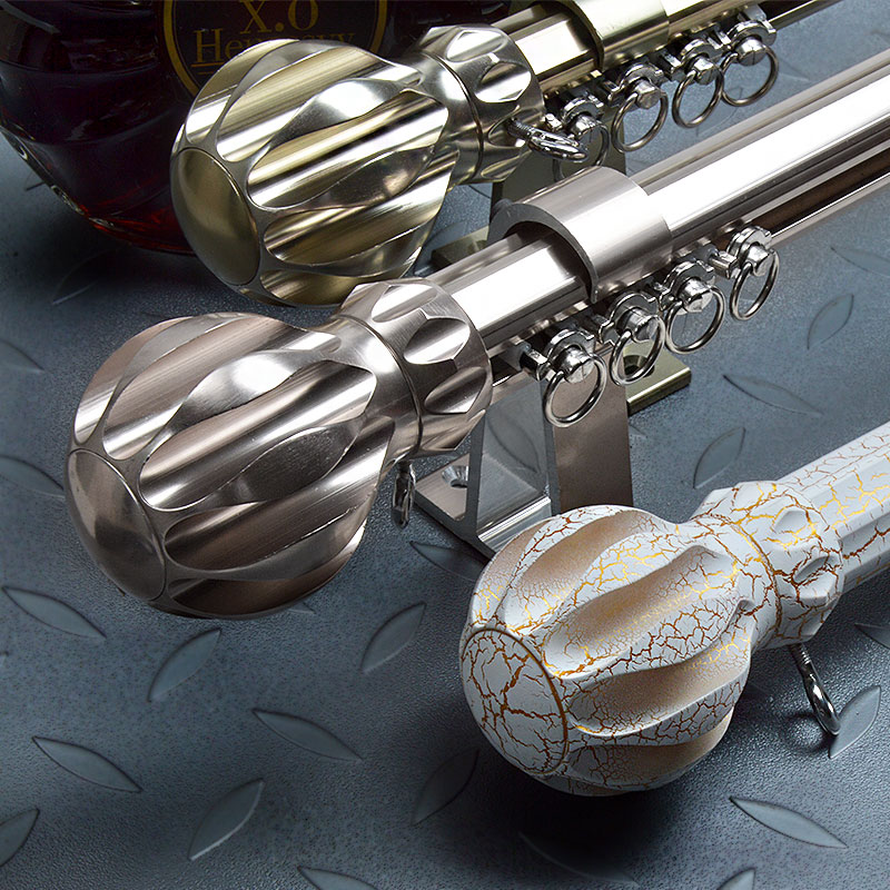 一体式通拉下滑杆窗帘轨道窗帘杆别墅款香槟橄榄色单杆双杆