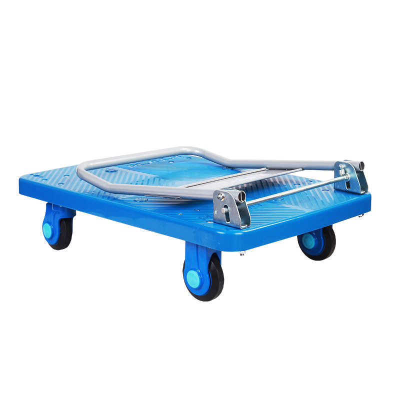 摺叠式静音手推车j超市仓库拉货平板车搬运车塑料四轮小推车工具