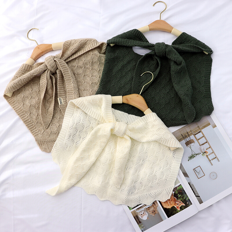 春秋鱼尾纹小披肩女外搭春夏时尚针织空调房打结搭肩围脖假领潮