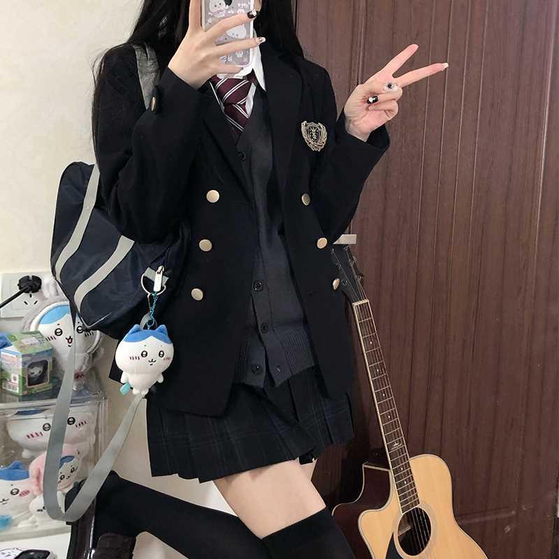 花千猪原创星屿高西服DK/JK制服日系男女学院风双排扣西装外套