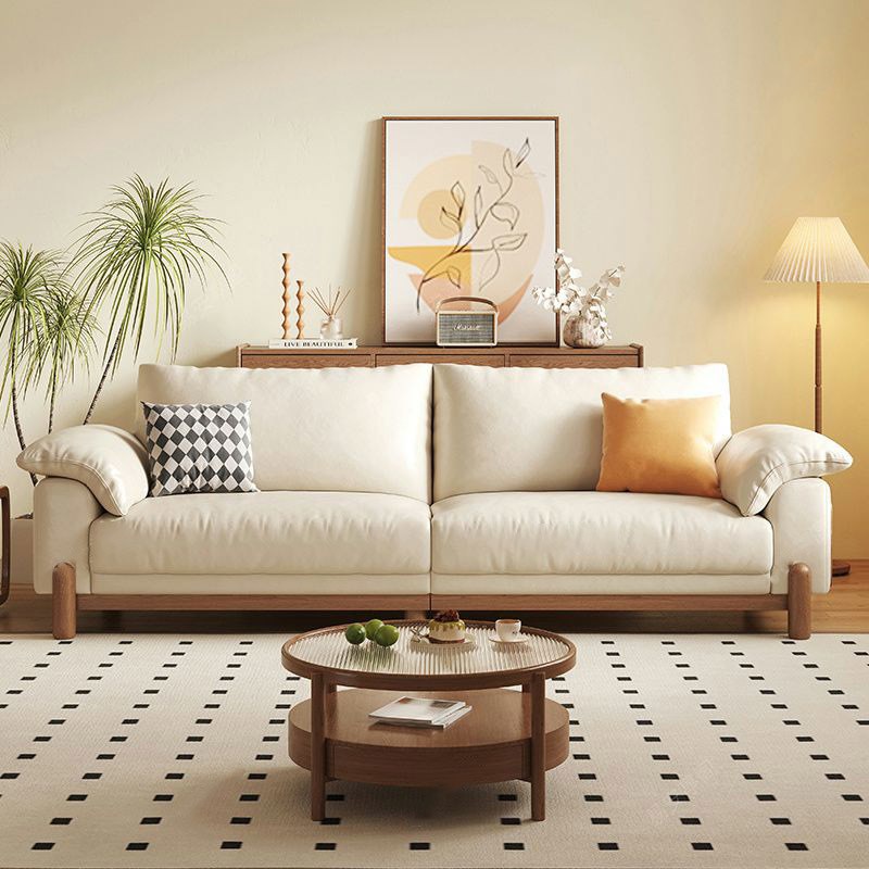 法式实木沙发北欧中式小户型客厅云朵真皮沙发胡桃奶油风真皮沙发