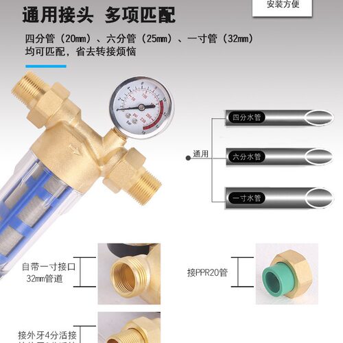 供应一寸PPR带表黄铜过滤器黄铜配件铜壳体 PPR水管阀门水管配件