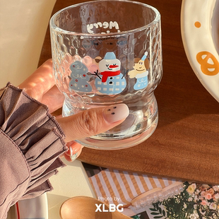 2025年高颜值水杯ins风雪人玻璃杯可爱杯子家用喝水杯女生咖啡杯