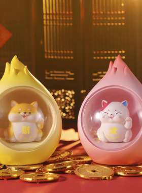 发财小灯新款学生桌面小夜灯摆件招财猫卡通猫咪生日礼物卧室起夜