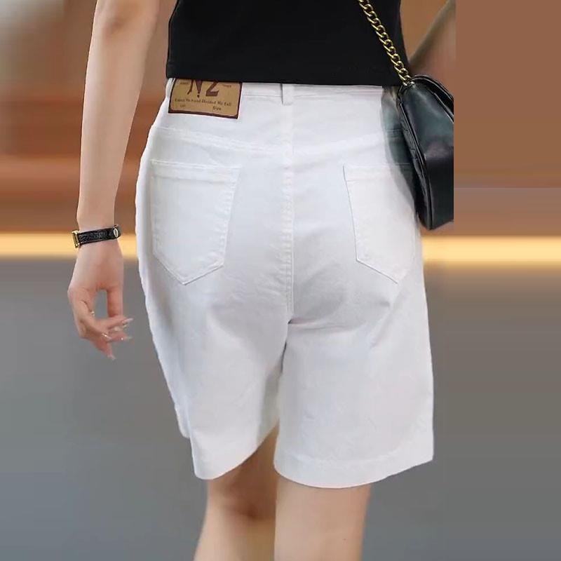 白色纯棉软牛仔五分阔腿短裤女夏季薄款高腰a字显瘦W气质休闲中裤