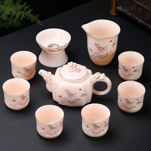 家用小套中式 功夫茶具套装 客厅办公室会客羊脂玉白瓷茶壶泡茶盖碗