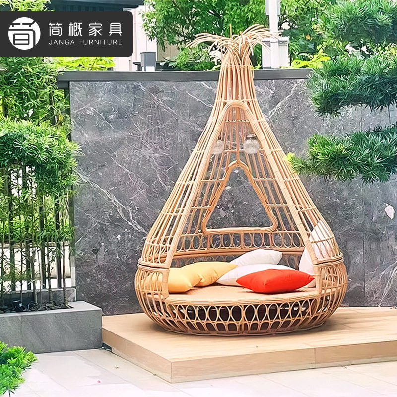 户外花园休闲创意藤椅沙发床室外别墅阳台泳池鸟笼鸟巢躺床沙滩椅
