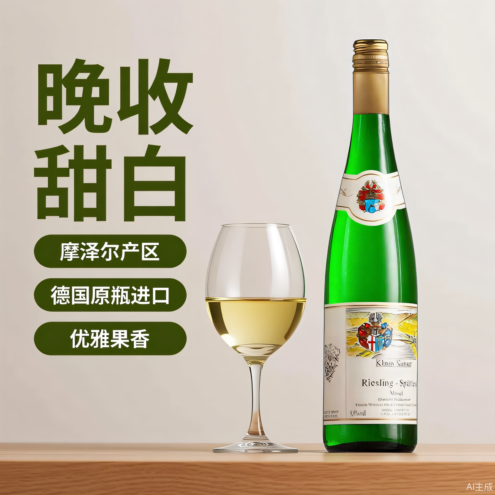 德国进口 摩泽尔德哈森凯撒晚收雷司令甜白葡萄酒750ml*1瓶23年份