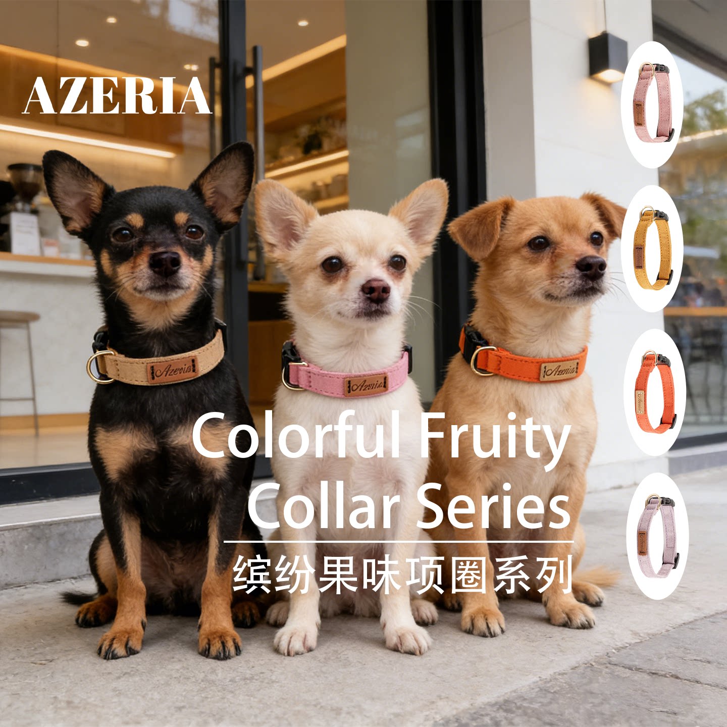 AZERIA宠物狗狗麂皮绒不勒脖舒适项圈遛狗泰迪柯基比熊小型犬户外