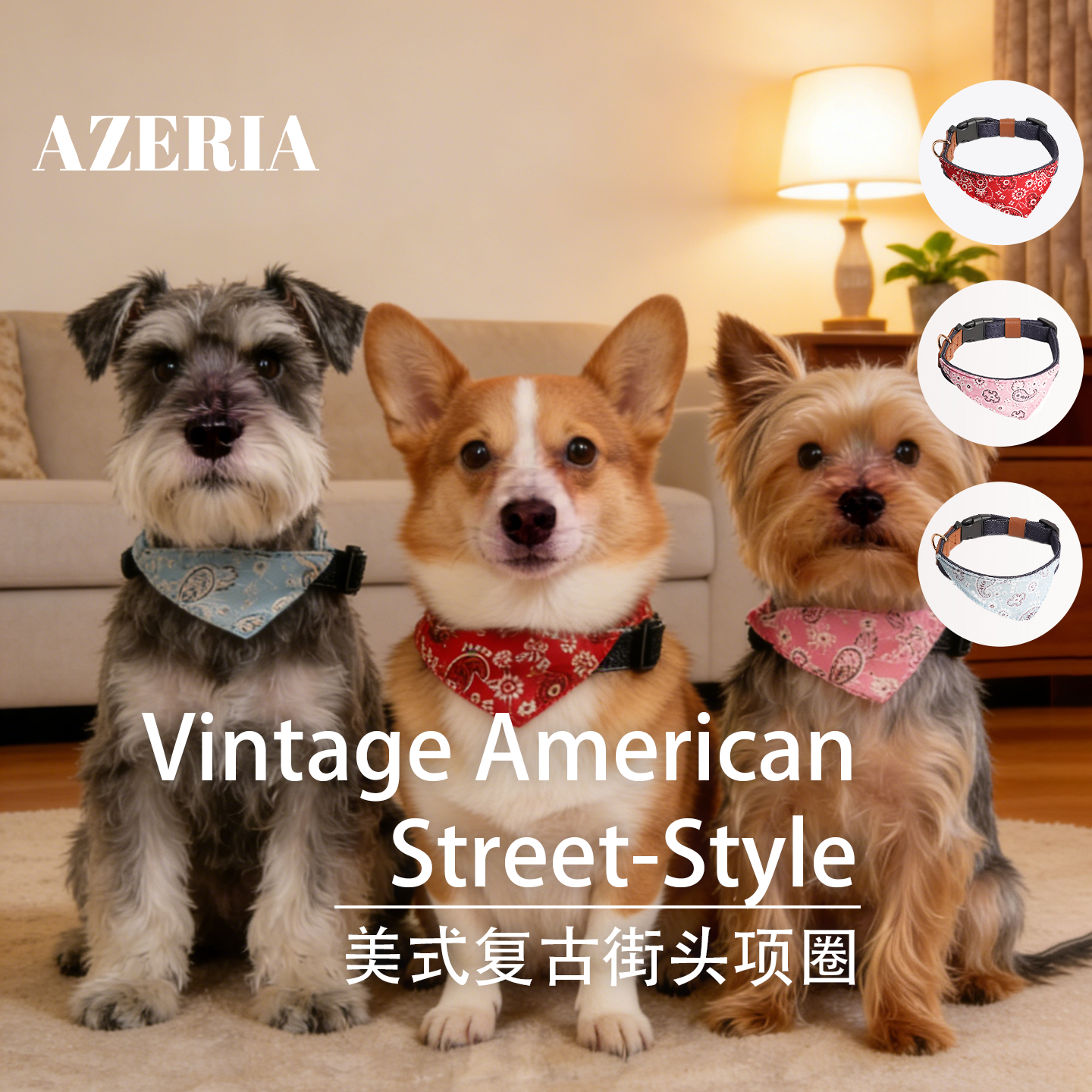 AZERIA宠物狗狗泰迪穿搭颈饰三角围脖口水巾防勒带铭牌小型犬项圈