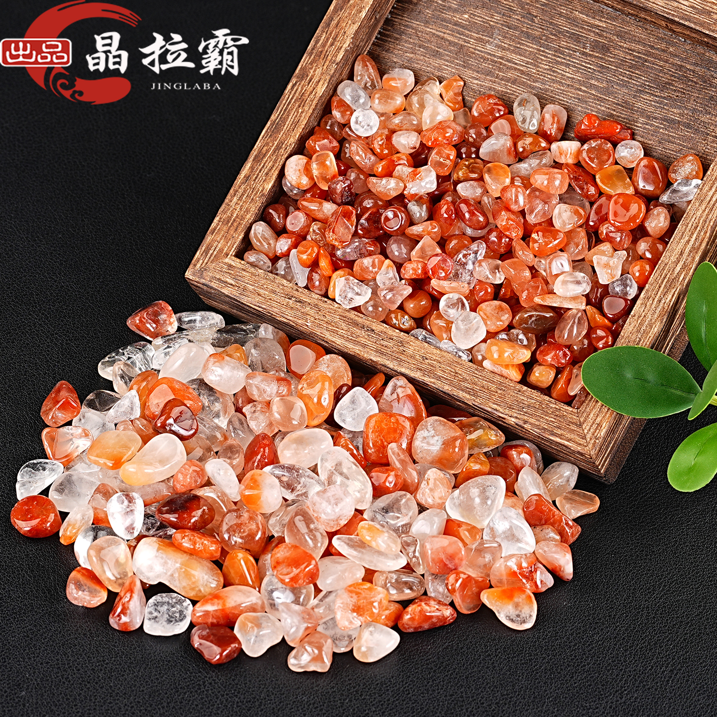 天然红兔毛水晶碎石摆件