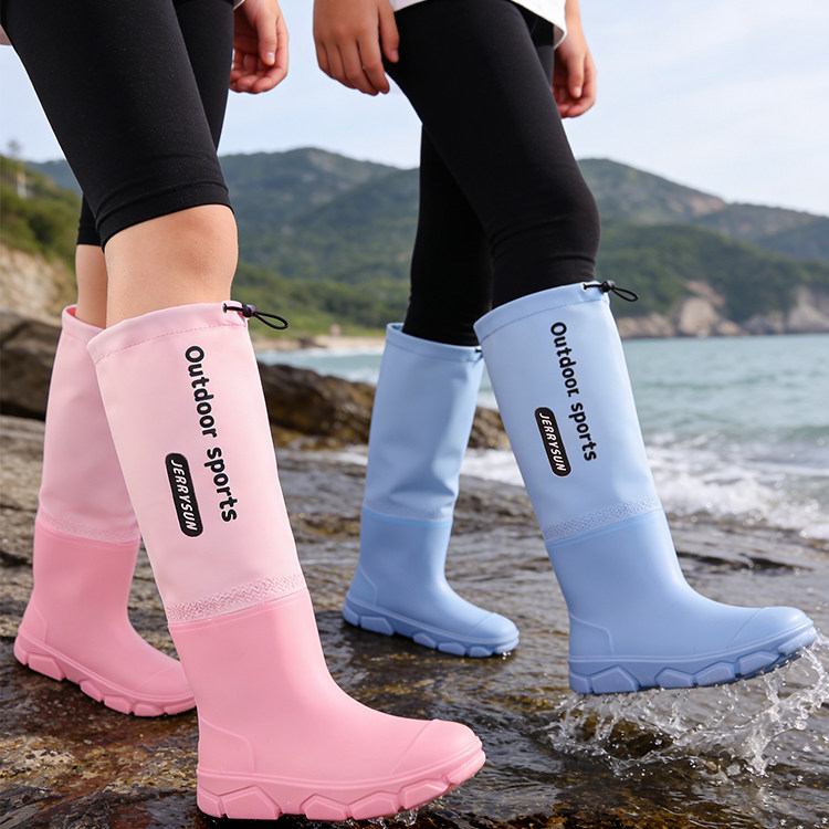 户外高筒儿童雨鞋男童女童大童小孩防滑水鞋防水雨靴加绒软底加长