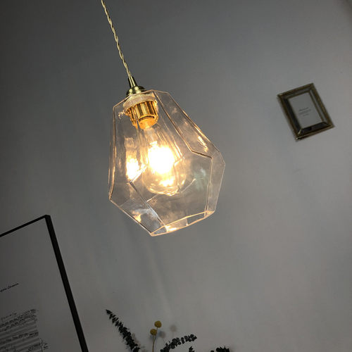 热销北欧简约餐厅吧台卧室床头灯日式复古玄关过道阳W台灯黄铜玻