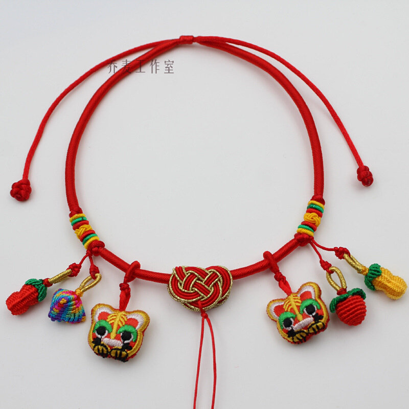 新款手工编织项圈宝宝长命金锁编绳项链绳百岁红绳婴儿童吊坠红挂