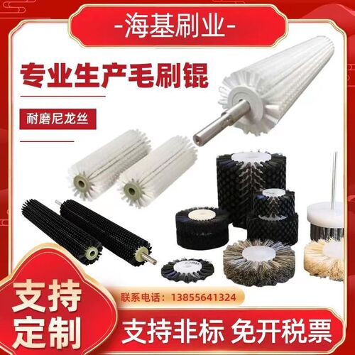 热销毛刷辊输送带清扫抛光打w磨除尘钢丝缠绕清洗圆柱小型尼龙丝