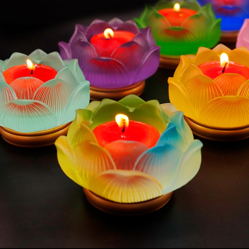 热销佛具用品古法琉璃酥油灯底座家E用莲花蜡烛台纯铜佛前供灯长