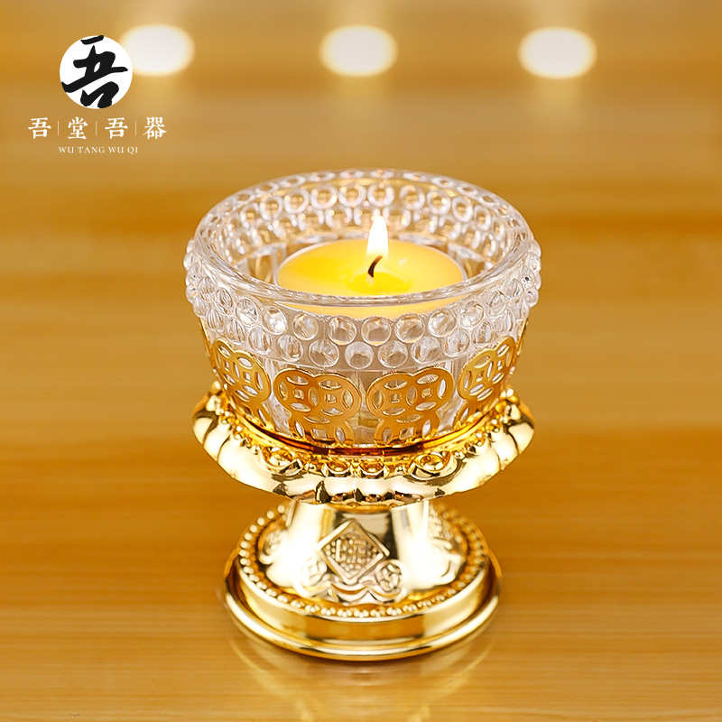 热销玻璃水晶烛台家用酥油灯底座蜡烛台座供佛前莲U花供灯灯盏灯