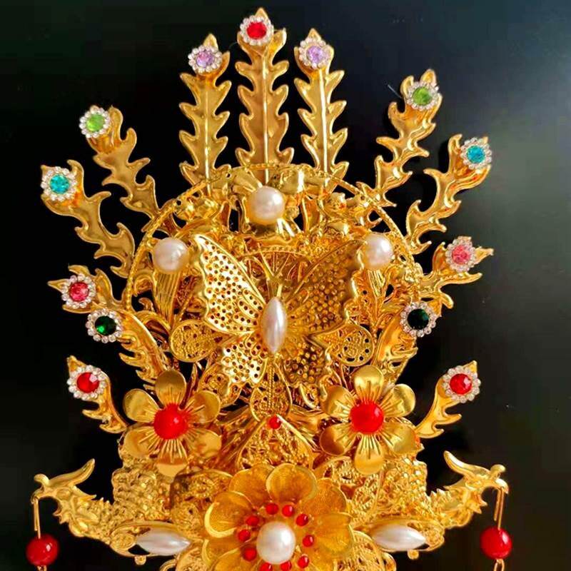 寺庙凤冠霞帔头饰帽子娘娘帽冠观音妈祖凤冠泰山奶奶老母帽子金色