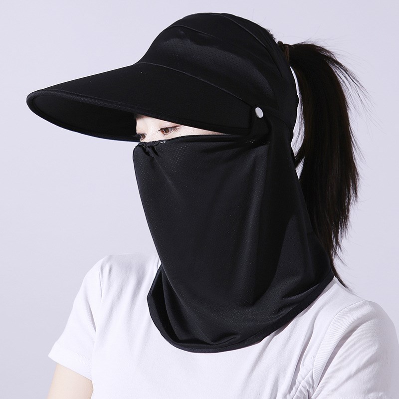 防晒帽子全脸遮阳帽女护颈一体口罩防沙尘带面罩神U器脖子学车颈