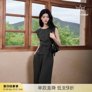 夏如棠 上衣配阔腿长裤 MissonepOL 简约风圆领无袖 套装 女夏季