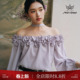 上衣配挂脖飘带春季 浪漫一字肩花瓣领灯笼袖 春雀跃 Missonep蝉