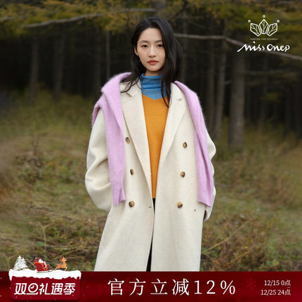 Missonep逸【赋冬呢】日常休闲款双排扣西装领长款毛呢外套女冬季
