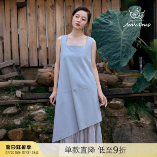 Missonep蝉 花信风 简约不规则裙摆无袖 方领吊带连衣裙女夏季