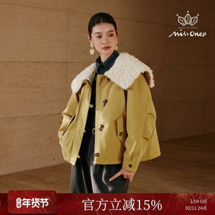 Missonep逸【雾里枝】复古风90鸭绒大毛领牛角扣羽绒服内衬冬季