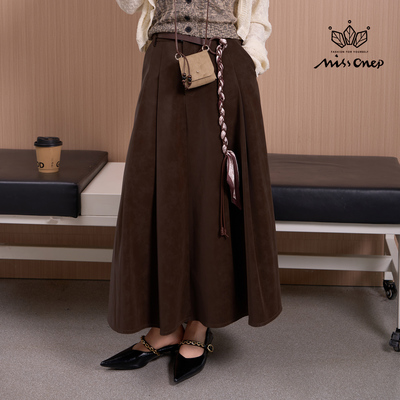 Missonep棕配编织腰带长款半身裙