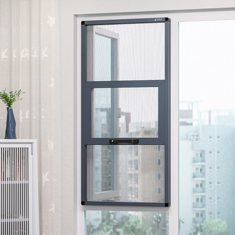 网红纱窗防盗纱窗免打孔三段推拉外平开窗纱窗网自装沙窗防盗窗金