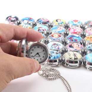 项链表银色卡通怀表女学生儿童旋转复古翻盖挂表动漫冰雪公主项链