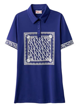 韩国原单高尔夫服装女士POLO衫时尚印花短袖翻领速干吸汗运动球衣